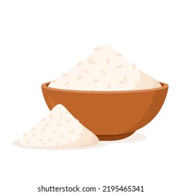 Rice in the bowl. Vector stock of cooked rice in a ceramic bowl. Japanese rice.