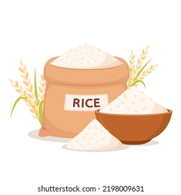 Rice in the bowl. Vector stock of cooked rice in a ceramic bowl. Japanese rice.