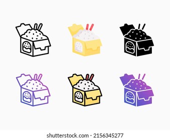 Rice box icon set with line, outline, flat, filled, glyph, color, gradient. Editable stroke and pixel perfect. Can be used for digital product, presentation, print design and more.
