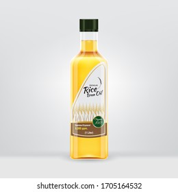 Rice Bran Oil Bottle and Label Packaging Vector Template.