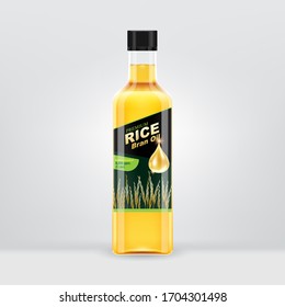 Rice Bran Oil Label and Bottle Packaging Vector Template. 