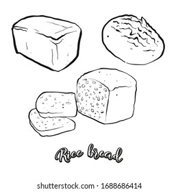 Rice bread food sketch separated on white. Vector drawing of Rice bread, usually known in Japan. Food illustration series.