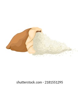 rice burlap sack cartoon. grain bag, white raw, long basmati food, jute plant seed rice burlap sack vector illustration