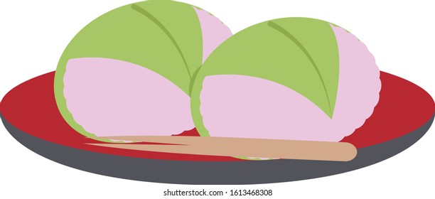 rice cake with bean paste wrapped in a preserved cherry leaf