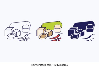 Ilustración vectorial de iconos de arroz y tofu