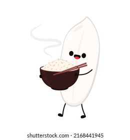 Rice cartoon and rice bowl on white background vector illustration. Cute food mascot logo for restaurant.