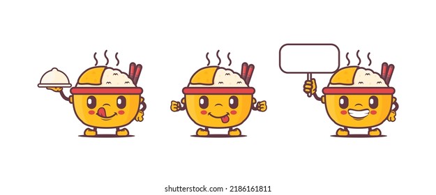 rice cartoon mascot. food vector illustration. isolated on a white background