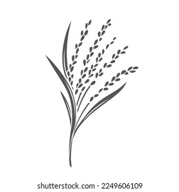 Rice cereal crop plant, glyph icon vector illustration. Cut black silhouette grain plant with leaf, stalk and seeds