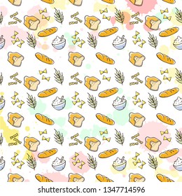 Rice cereal ears, vector seamless pattern. Sketch hand drawn illustration. Asian food package background.