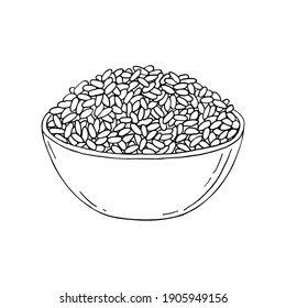 Rice. Cereal Grain In Plate, Bowl. Hand Drawn Vector Sketch Illustration.  