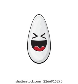 Rice character. Cartoon rice grain characters isolated on white background. Funky rice character with eyes and mouth. Vector white rice clip art, emoji, label and sticker
