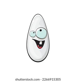 Rice character. Cartoon rice grain characters isolated on white background. Funky rice character with eyes and mouth. Vector white rice clip art, emoji, label and sticker