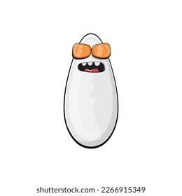 Rice character. Cartoon rice grain characters isolated on white background. Funky rice character with eyes and mouth. Vector white rice clip art, emoji, label and sticker