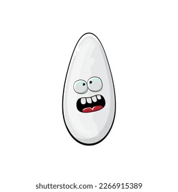 Rice character. Cartoon rice grain characters isolated on white background. Funky rice character with eyes and mouth. Vector white rice clip art, emoji, label and sticker