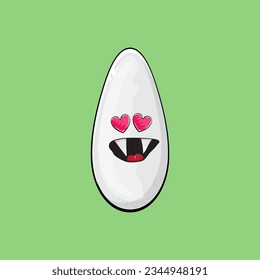 Rice character. Cartoon rice grain characters isolated on green background. Funky rice character with eyes and mouth. Vector white rice clip art, emoji, label and sticker