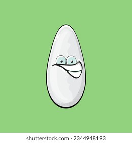 Rice character. Cartoon rice grain characters isolated on green background. Funky rice character with eyes and mouth. Vector white rice clip art, emoji, label and sticker