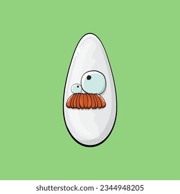 Rice character. Cartoon rice grain characters isolated on green background. Funky rice character with eyes and mouth. Vector white rice clip art, emoji, label and sticker