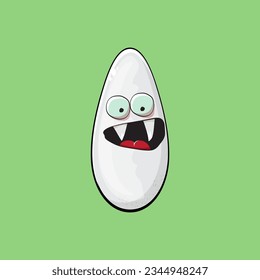 Rice character. Cartoon rice grain characters isolated on green background. Funky rice character with eyes and mouth. Vector white rice clip art, emoji, label and sticker