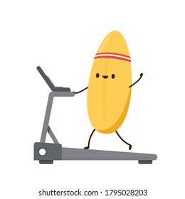 Rice character design. Rice character on Running machine. rice seed. Running machine.