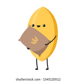 Rice character design. rice vector on white background. rice seed. Rice sack vector.