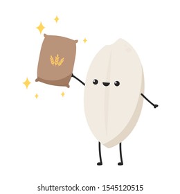 Rice character design. rice vector on white background. rice seed. Rice sack vector.