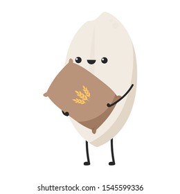 Rice character design. rice vector on white background. rice seed. Rice sack vector.