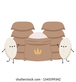 Rice character design. rice vector on white background. rice seed. Rice sack vector.