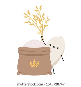 Rice character design. rice vector on white background. rice seed. Rice sack vector.