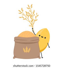 Rice character design. rice vector on white background. rice seed. Rice sack vector.