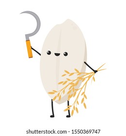 Rice character design. rice vector on white background. rice seed. Sickle vector.
