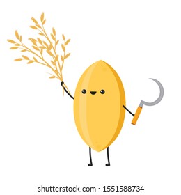 Rice character design. rice vector on white background. rice seed.