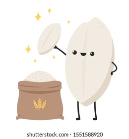 Rice character design. rice vector on white background. rice seed. Rice sack vector.