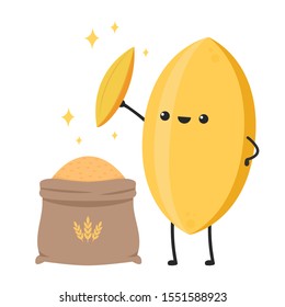 Rice character design. rice vector on white background. rice seed. Rice sack vector.