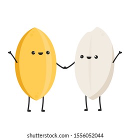 Rice character design. rice vector on white background. rice seed. paddy character.