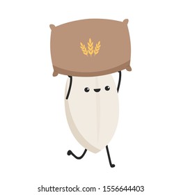 Rice character design. rice vector on white background. rice seed. Rice sack vector.