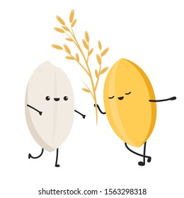 Rice character design. rice vector on white background. rice seed. paddy vector.