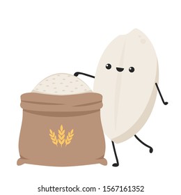 Rice character design. rice vector on white background. rice seed. Rice sack vector.