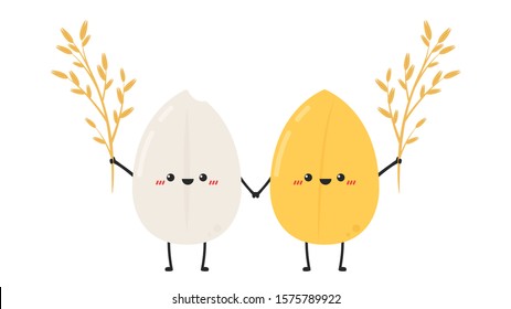 Rice character design. rice vector on white background. rice seed.
