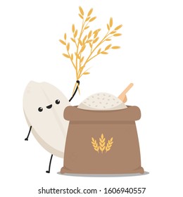 Rice character design. rice vector on white background. rice seed. Rice sack vector.