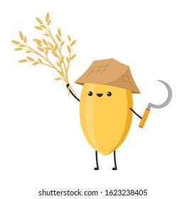 Rice character design. rice vector on white background. rice seed. Sickle vector.