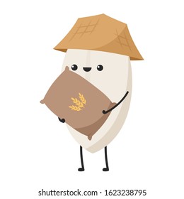 Rice character design. rice vector on white background. rice seed. Rice sack vector.