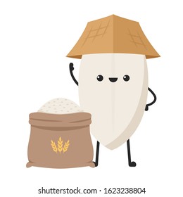Rice character design. rice vector on white background. rice seed. Rice sack vector.