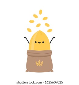 Rice character design. rice vector on white background. rice seed. Rice sack vector.