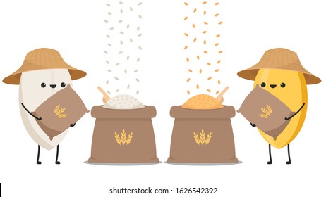 Rice character design. rice vector on white background. rice seed. Rice sack vector.