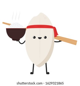 Rice character design. rice vector on white background. rice seed. Chopsticks vector. Rice on Bowl.