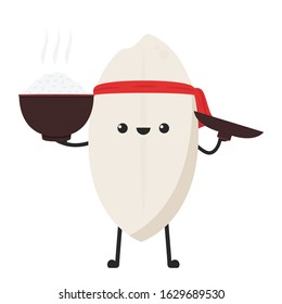 Rice character design. rice vector on white background. rice seed. Rice on Bowl.
