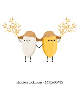 Rice character design. rice vector on white background. rice seed.
