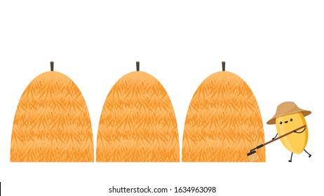 Rice character design. rice vector on white background. rice seed. Wheat straw.