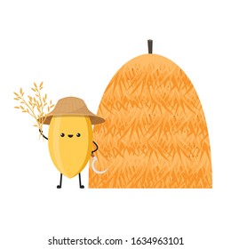 Rice character design. rice vector on white background. rice seed. Wheat straw.