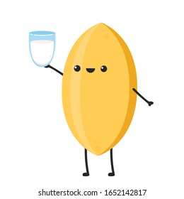 Rice character design. rice vector on white background. rice seed. Oat milk.